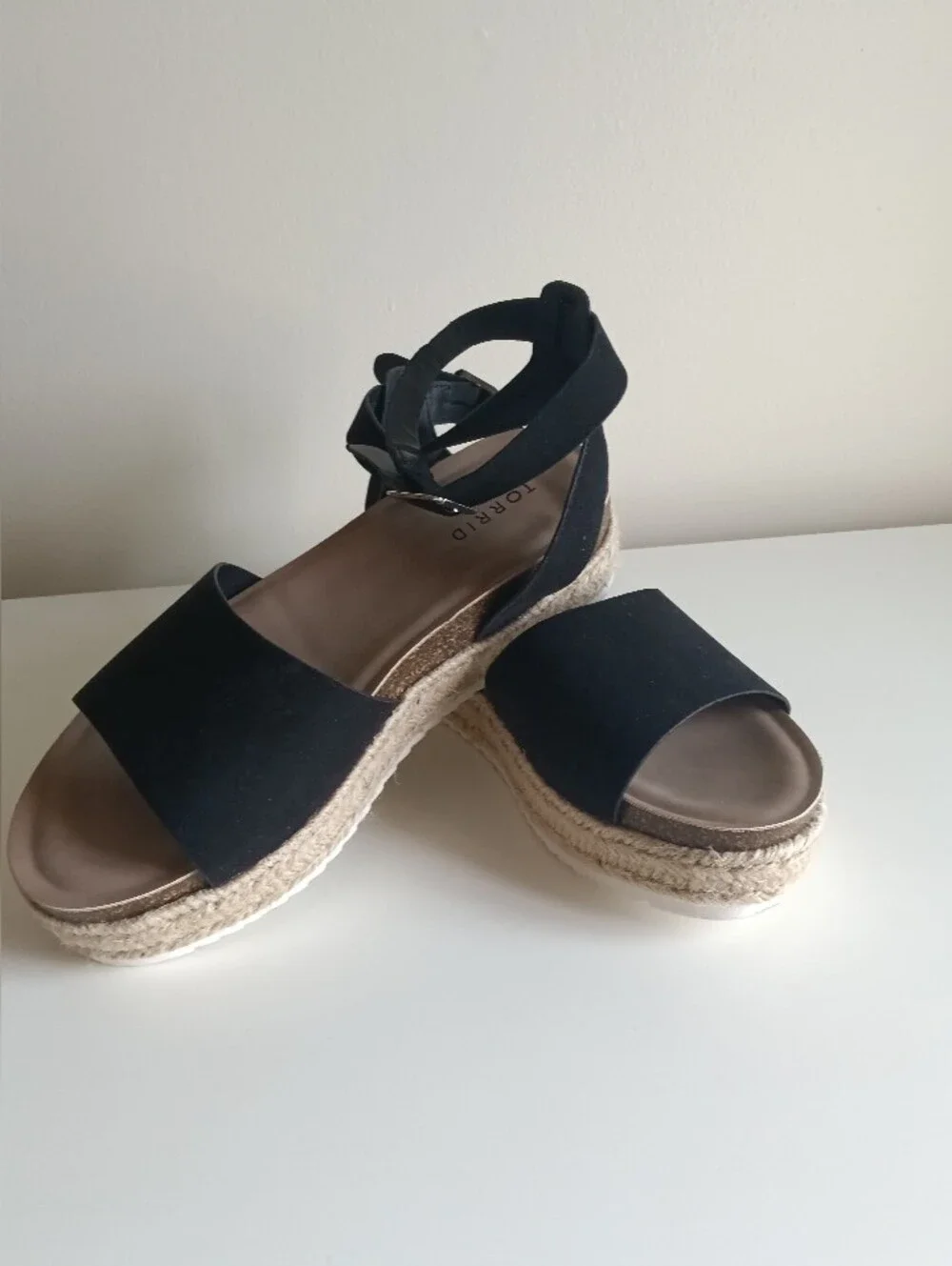 Torrid Women's Black faux Suede Cork Insoles Weaved Open Toe Sandal 10W